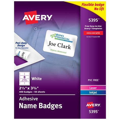 Avery® 5395 2 3/8" x 3 3/8" White Flexible Self-Adhesive Laser / Inkjet Name Badge Label - 400/Pack