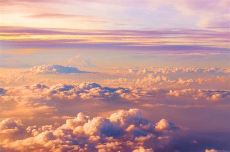 Beautiful Saturated Sunset Sky Panoramic View Above Clouds with Dramatic Light Stock Image ...