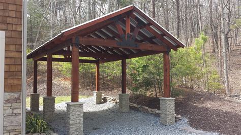 Timber Carport Design with Stacked Stone Column Bases - Barron Designs