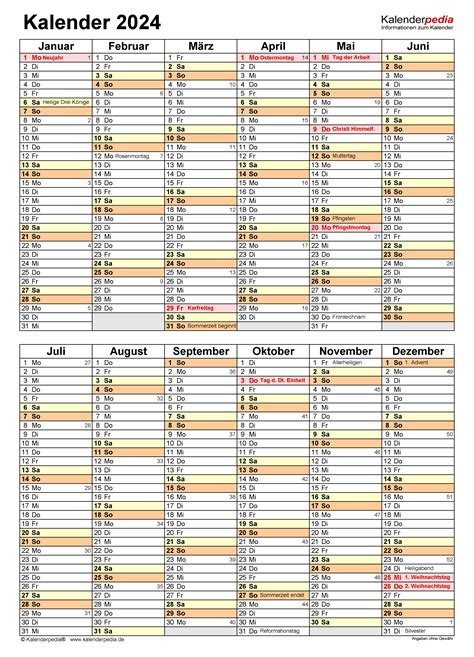 Kalender 2024 zum Ausdrucken als PDF (19 Vorlagen, kostenlos)