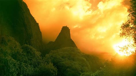 Golden Sunrise and Green Mountains wallpaper - backiee