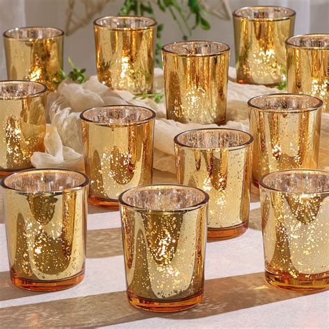 Buy DEVI Gold Votive Candle Holders 24pcs, Mercury Glass Tealight ...