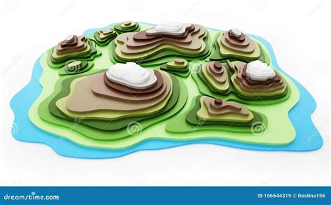 Colored Topography Map Showing Valleys and Mountains. 3D Illustration Stock Illustration ...