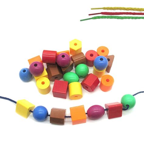 30 Jumbo Lacing Beads,Stringing Bead Set for Toddlers，Include 3 Strings ...