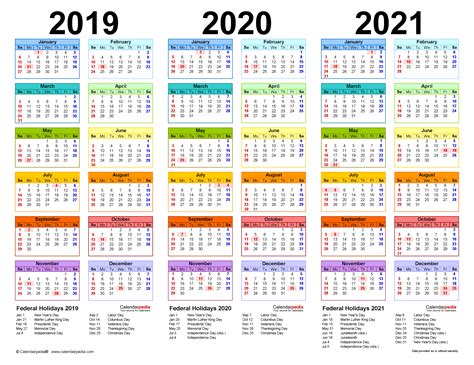 2019-2021 Three Year Calendar - Free Printable PDF Templates