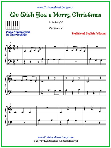 Easy version of piano sheet music for We Wish You a Merry Christmas ...