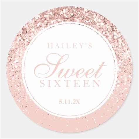 Rose Gold Glitter Fab Sweet Sixteen Classic Round Sticker | Zazzle ...