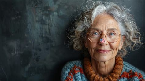 Premium Photo | A Joyful Grandmother With The Usa Flag Sticker Background