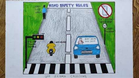 One Art Center Easy Road Safety Poster Drawing For Kids, 54% OFF