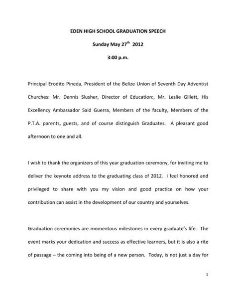 Student High School Graduation Speech Sample | Best of Document Template