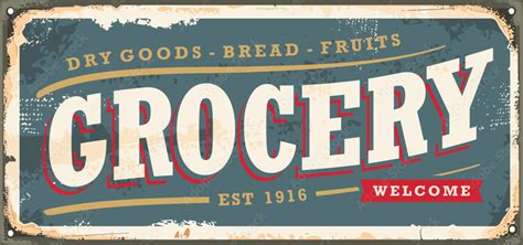 Vintage grocery store sign with old typography. Retro advertisement for ...