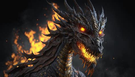 Black Fire Dragon Art stock illustration. Illustration of expression - 269977837