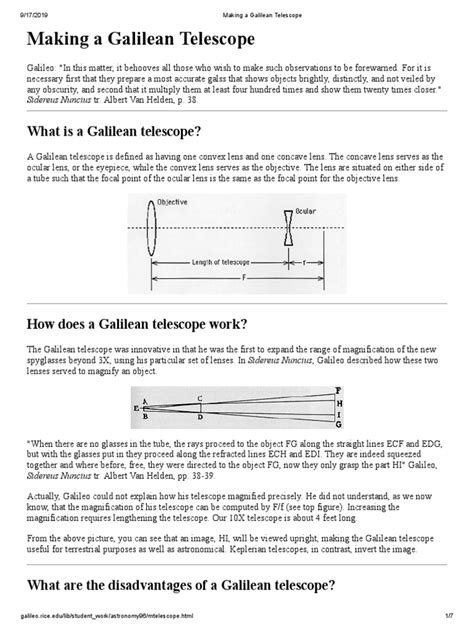 Making A Galilean Telescope | PDF | Lens (Optics) | Optics