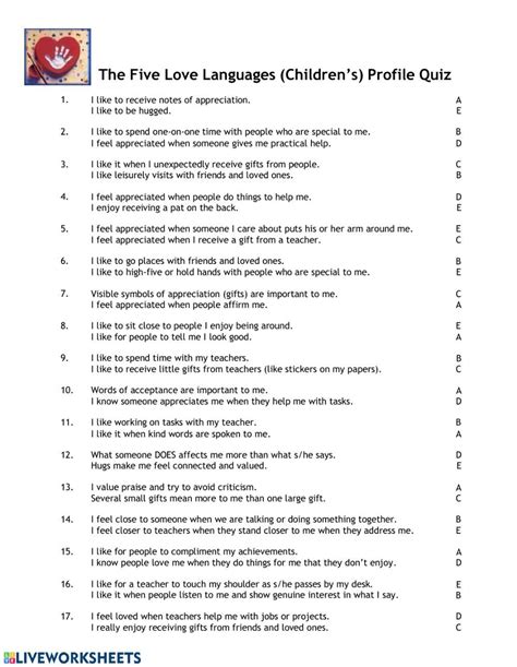 5 Love Language Quiz Pdf Printable Worksheets