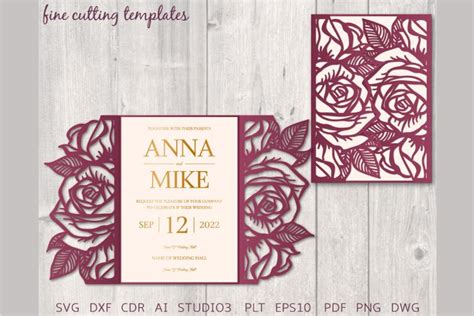 Laser cut Wedding Invitation 5x7 Template Roses (432805)