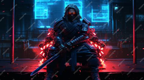 Premium AI Image | Samurai in the style of cyberpunk with blue neon