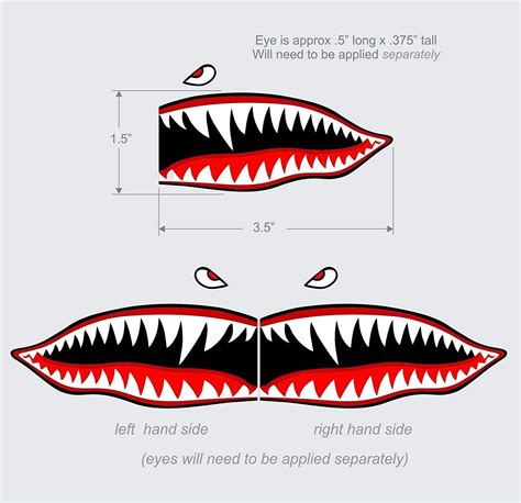 Buy COLIBYOU Flying Tigers Shark Teeth Decal Sticker 1.5" T X 3.5" Airplane Shark Stickers ...