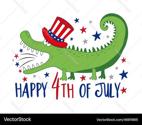 Happy 4th of july - funny cartoon alligator Vector Image