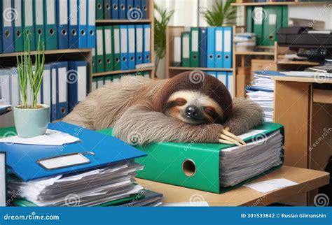 Lazy Sloth Sleeping at Table in Office Stock Photo - Image of relax, work: 301533842