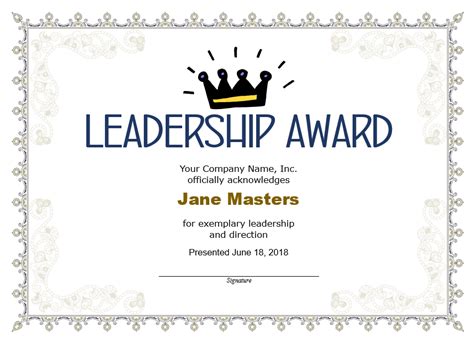 Leadership Award Certificate Template | Certificate templates, Award template, Awards ...