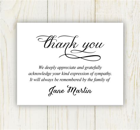 Funeral Thank You Note Wording Digital Printable Files For Memorials ...