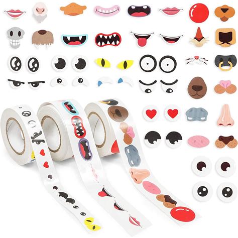 3 Rolls 1500 Pcs Face Stickers Roll for Kids, Eye Nose Mouth Cartoon ...