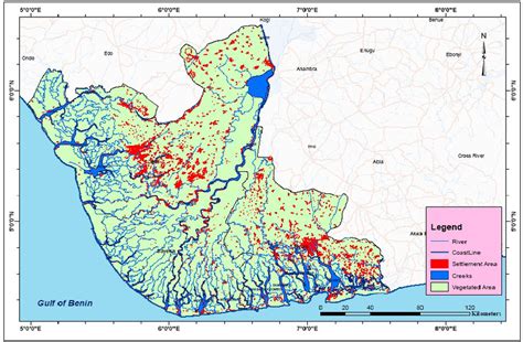 Map of Niger Delta Region showing water bodies and Settlements | Download Scientific Diagram