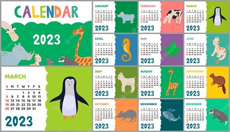 Premium Vector | Animals calendar 2023 cute monthly calendar with ...