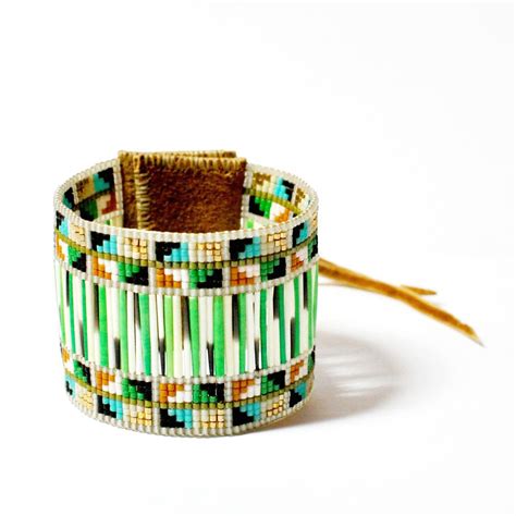 Beaded Porcupine Quill Bracelet (Green) by Beyond Buckskin Boutique :: This beautiful cuff ...