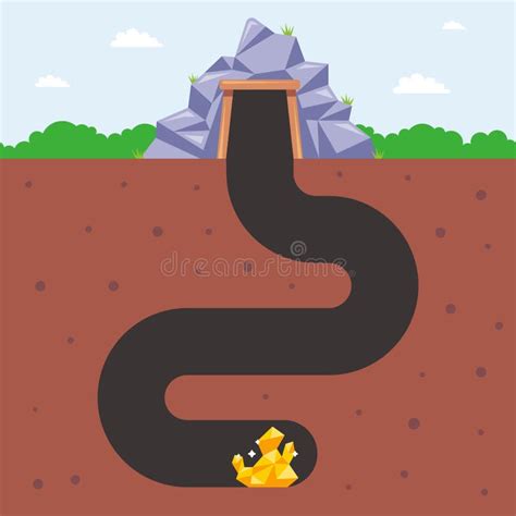 Deep Mine with a Tunnel and a Gold Ingot at the Bottom. Stock Vector - Illustration of flat ...