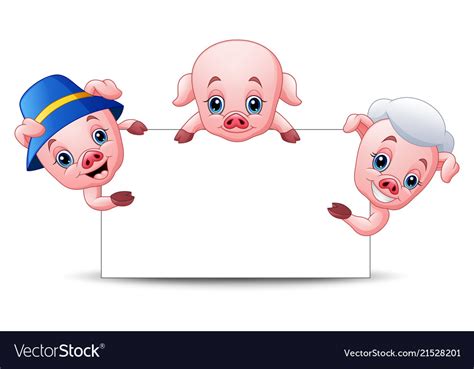 Three little pigs cartoon with blank sign Vector Image