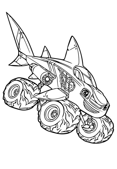 Free Printable Blaze and the Monster Machines Shark Coloring Page for Adults and Kids - Lystok.com