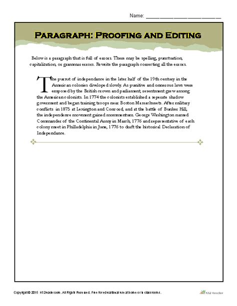 Paragraph: Proofing and Editing | Printable Writing Worksheets