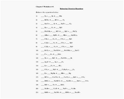 Balancing Chemical Equations Worksheet, HD Png Download , Transparent Png Image - PNGitem