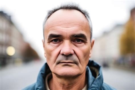 Premium AI Image | Street portrait of an elderly man on a blurry background of a street and a ...