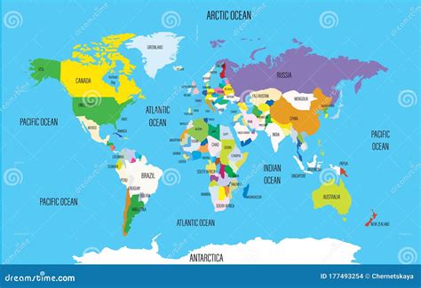 World Map with Names of Countries and Oceans. Travel Agency Stock Illustration - Illustration of ...