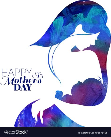 Acrylic painting mother silhouette with her baby Vector Image