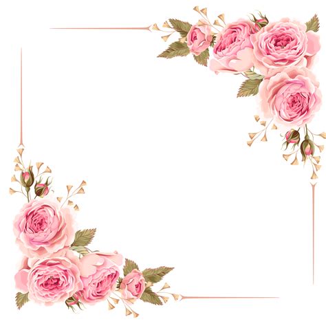 Flower Border PNG Transparent Pink Rose Flower Frame - For Free