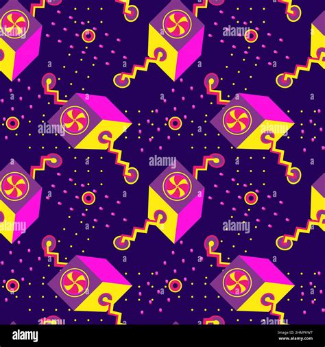 90s Nostalgia fashion vector seamless pattern background. Cool colorful vintage style. Evoke 90s ...