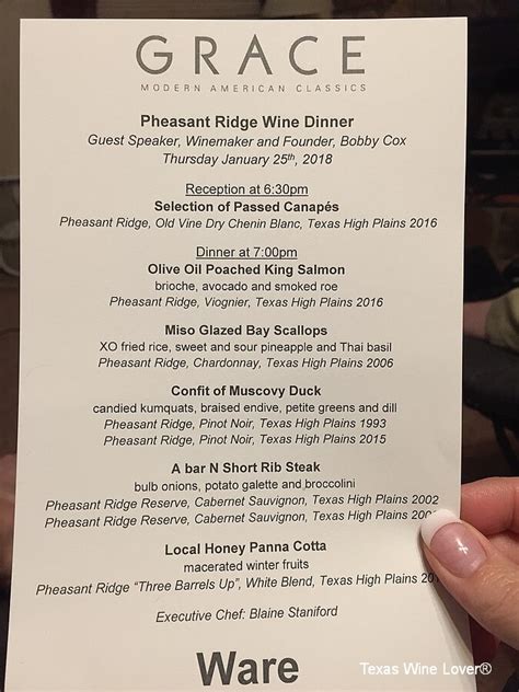 Pheasant Ridge Wine Dinner at Grace Fort Worth - Texas Wine Lover