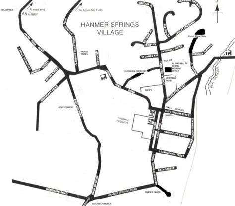 Town or village street map of hanmer springs new zealand nz!