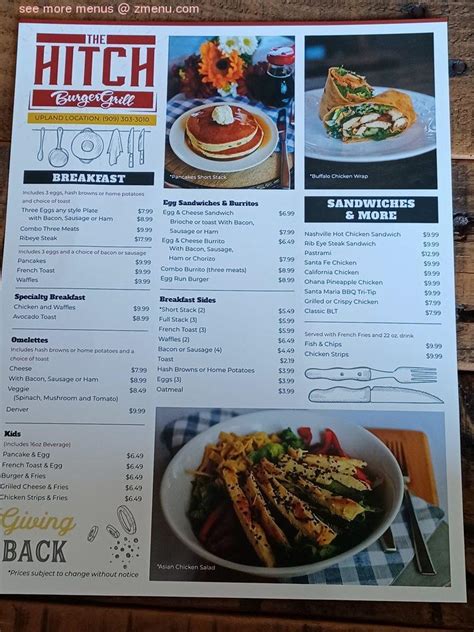 Online Menu of The Hitch Burger Grill - Upland Restaurant, Upland ...