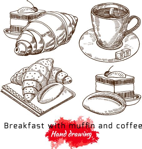 Hand drawing breakfast with muffin and coffee vector Free vector in ...