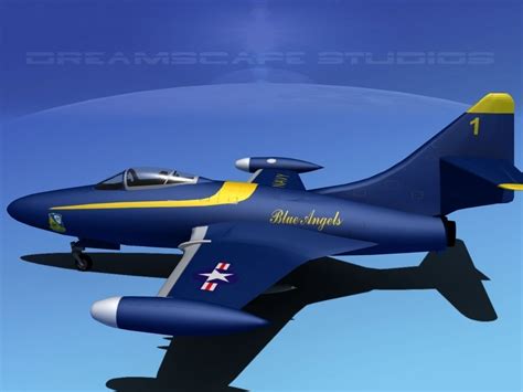 Grumman F9F-5 Panther Blue Angels 3D Model rigged MAX 3DS LWO LW LWS DXF STL 3DM | CGTrader.com