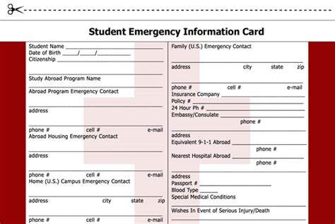 StudentsAbroad.com - Study Abroad Handbook Worldwide: Emergency Card