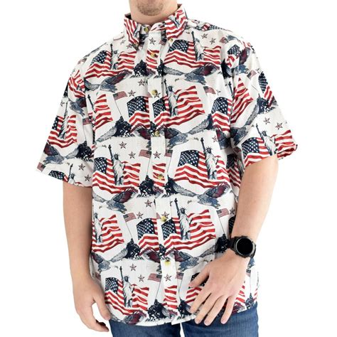 Mens Patriotic American Flags Button Down Shirt Stars and Stripes Sizes ...