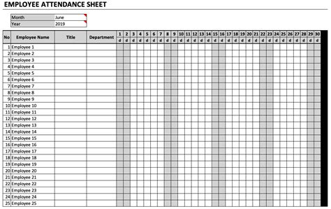 Employee Attendance Record Template Excel