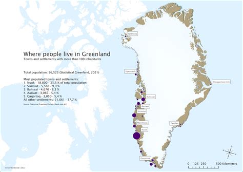 Where People Live in Greenland: Towns & Settlements With More Than 100 Inhabitants - Brilliant Maps