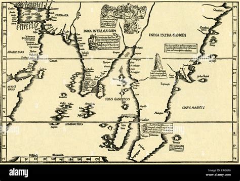 India - map in Ptolemy 's 'Geographicae Enarrationis'. 1535 Stock Photo ...