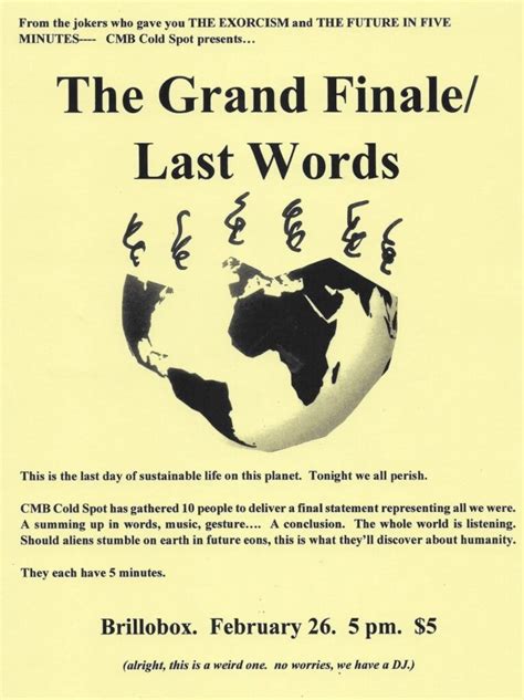 The Grand Finale…Last Words 5pm/$5